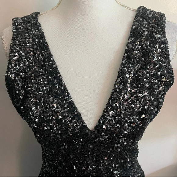 Dress The Population • Black Caroline Sequin Chiffon Cocktail Formal Gown Dress - Picture 5 of 9